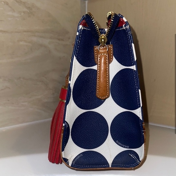 ✨ Like New Brahmin Luxury Leather Satchel Navy & White - Picture 2 of 6